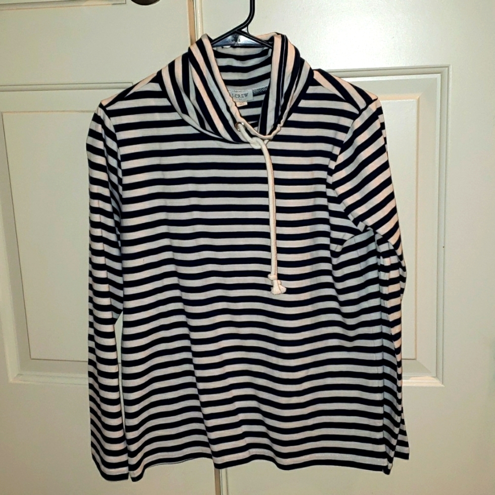 J Crew Cowl Neck Navy striped lightweight sweatshirt